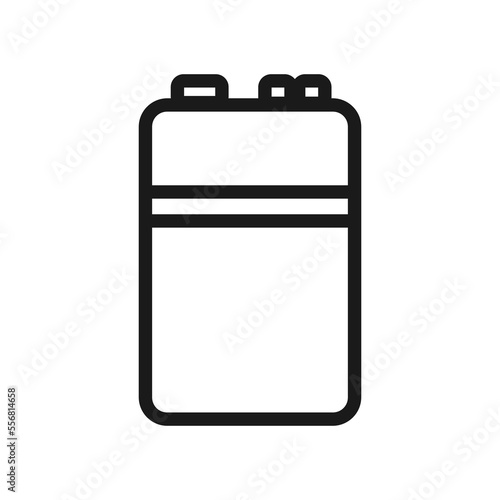 Retro 9v battery outline icon, stroke, sketch, line art vector illustration in simple and trendy design style, isolated on white background. A box-shaped battery that is often used for microphones.