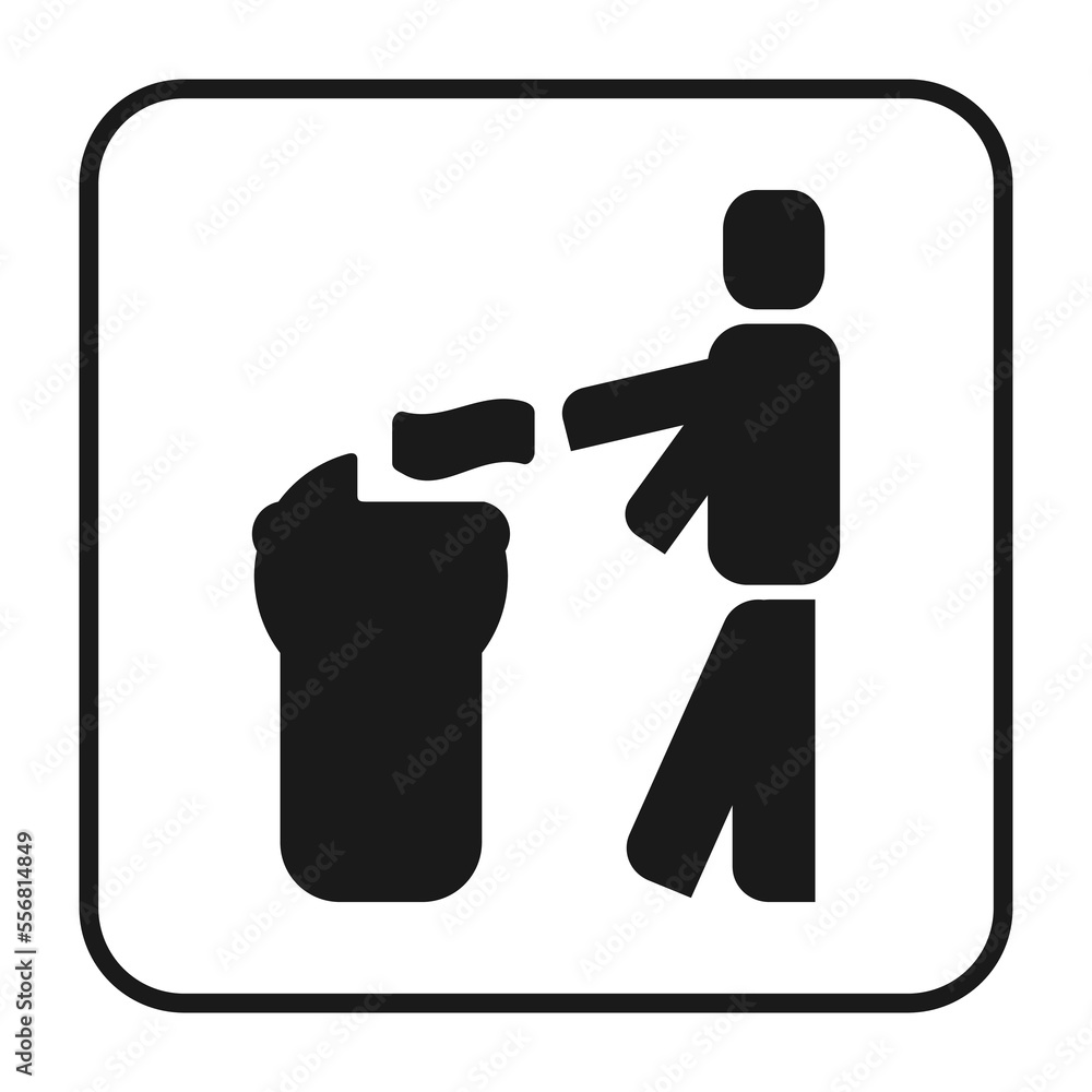 Icon of people throwing garbage in the trash or dustbin. Dispose symbol
