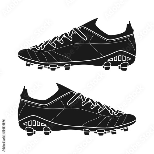 Football or soccer boots black icon vector illustration, in trendy design style, isolated on white background. Editable icon of football equipment for world competition.