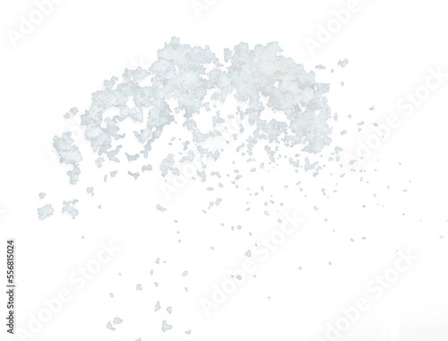 Salt flying explosion, crystal white grain salts explode abstract cloud fly. Beautiful complete seed salt splash in air, food object design. Selective focus freeze shot black background isolated photo