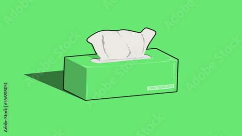Green Tissue Box vector illustration in realistic and trendy style, with a tissue sheet half pulled out. Real editable vector in trendy design style. Perfect for your mock up.