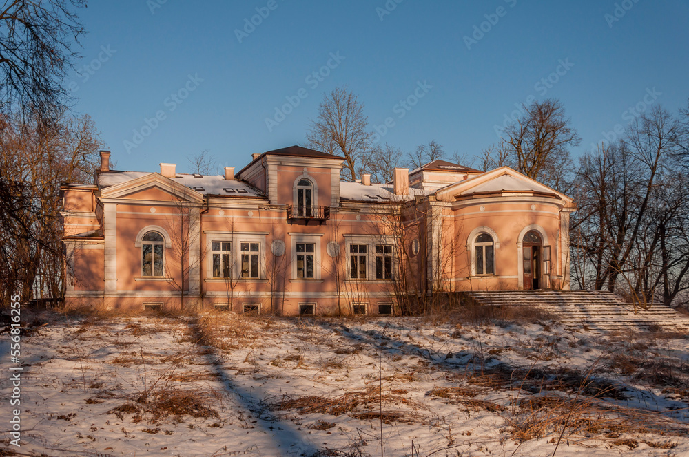Old abandoned palace mansion with piano in Poland 