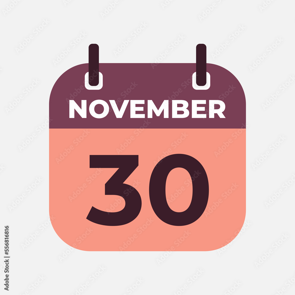 November 30 flat daily spiral calendar icon date vector image in matching color scheme. Suitable and perfect for design material, such as event or reminder. November 30 flat daily spiral calendar icon date vector image in matching color scheme. Suitable and perfect for design material, such as event or reminder.