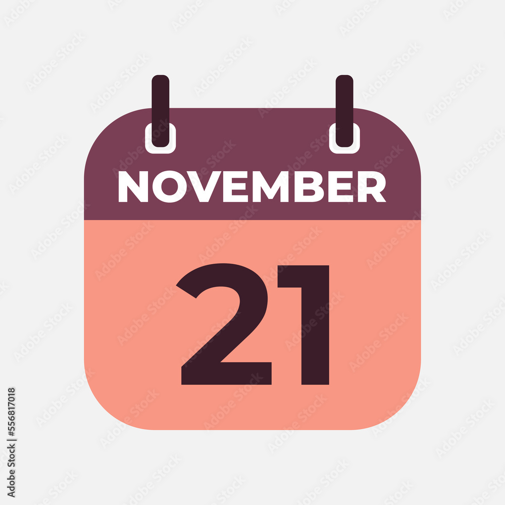 Fototapeta premium November 21 flat daily spiral calendar icon date vector image in matching color scheme. Suitable and perfect for design material, such as event or reminder.