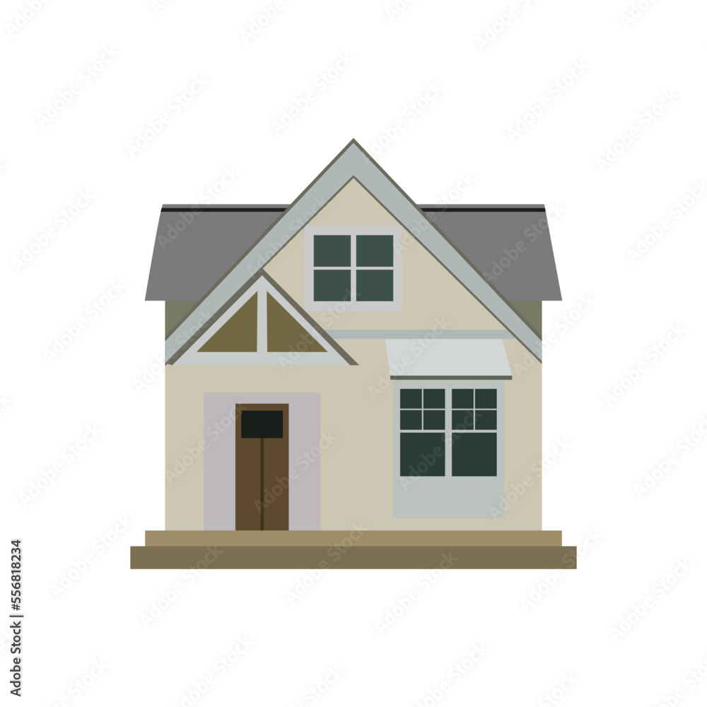 Vector illustration of a Simple Modern House in beige. A country house icon in trendy flat cartoon design style. Images for websites, presentations, applications, interfaces.