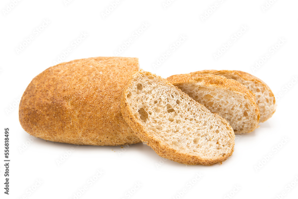 Ciabatta (Italian bread) isolated on a white background. Copy space. Ciabatta (Italian bread) isolated on a white background. Copy space.