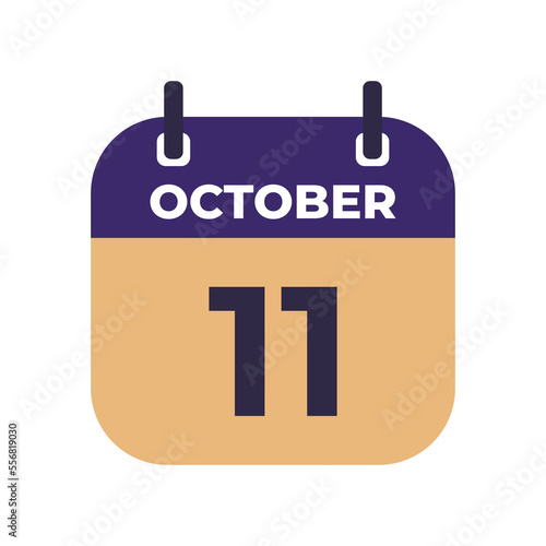 October 11 flat daily spiral calendar icon date vector image in matching color scheme. Suitable and perfect for design material, such as event or reminder.