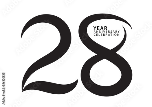 28 year anniversary celebration black color logotype vector, 28 number design, 28th Birthday invitation, logo number design vector illustration, graphic element, calligraphy font, typography logo