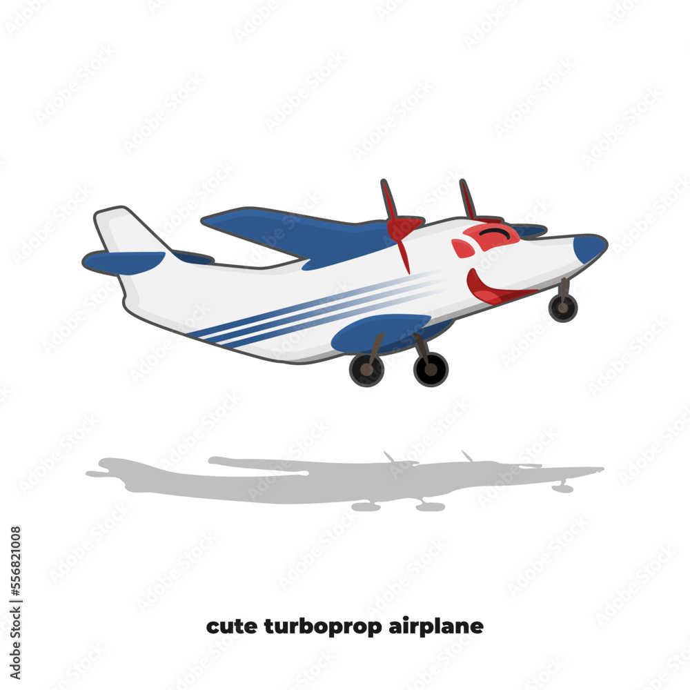 Cute Turboprop Airplane vector character. Transportation Mascot illustration in trendy design style. Suitable for many purpose, like for product mascot or children book or education video content.