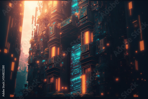 Cyberpunk city architecture Abstract circuit