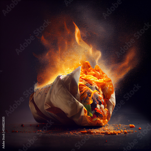 Burrito explosion, action shot of tasty burrito going to boom, generative ai photo