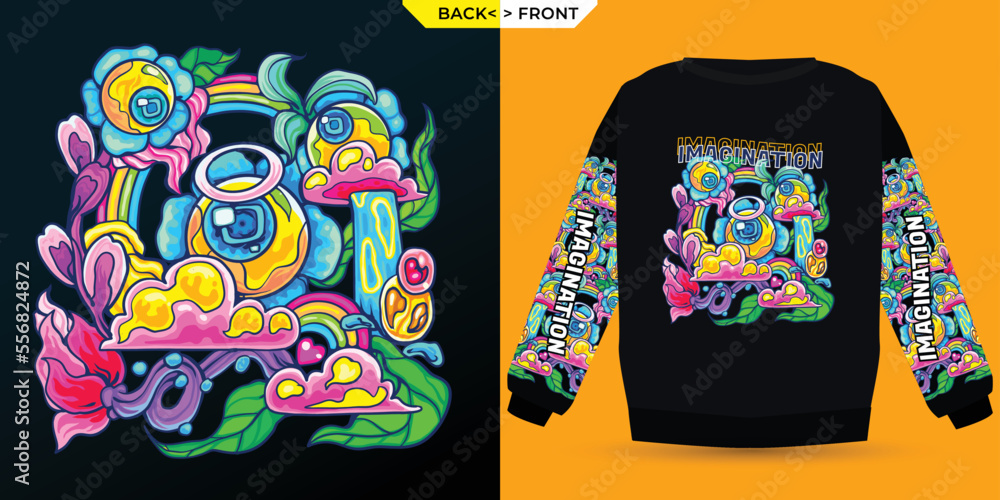 Plant monster eyes full of imagination and rainbow Suitable for T-shirt Printing