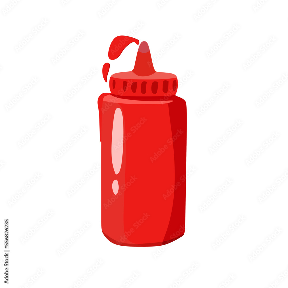 vector illustration of tomato chili sauce bottle with a little spill, flat cartoon design style. vector illustration of tomato chili sauce bottle with a little spill, flat cartoon design style.