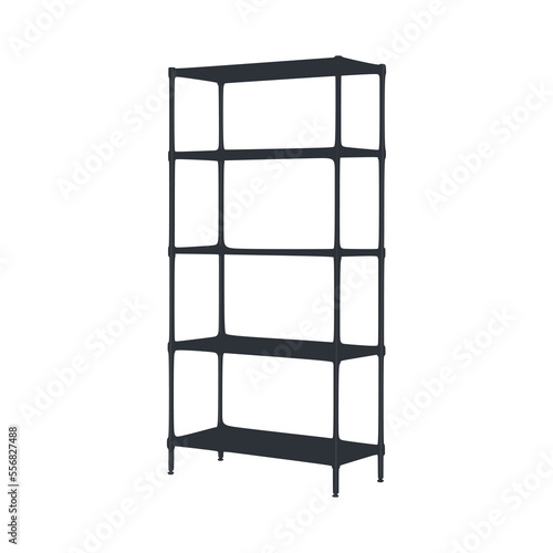 vector illustration, black stainless steel kitchen shelf, flat cartoon design style.