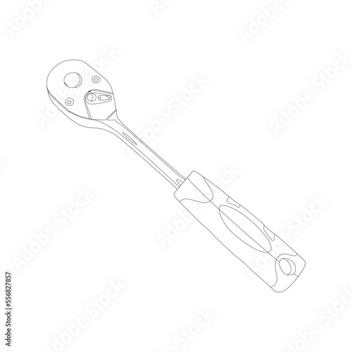 vector illustration, Socket wrench silhouette and sketch isolated on white background, semi realistic flat cartoon design style.