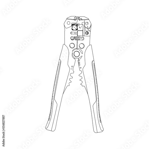 vector illustration, yellow handle crimping pliers silhouette and sketch, semi realistic flat cartoon design style. photo