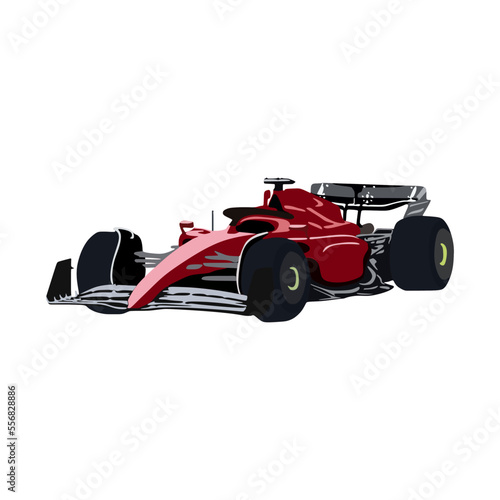 Funny red formula racing car in trendy flat cartoon style. Editable graphic resources for many purposes.