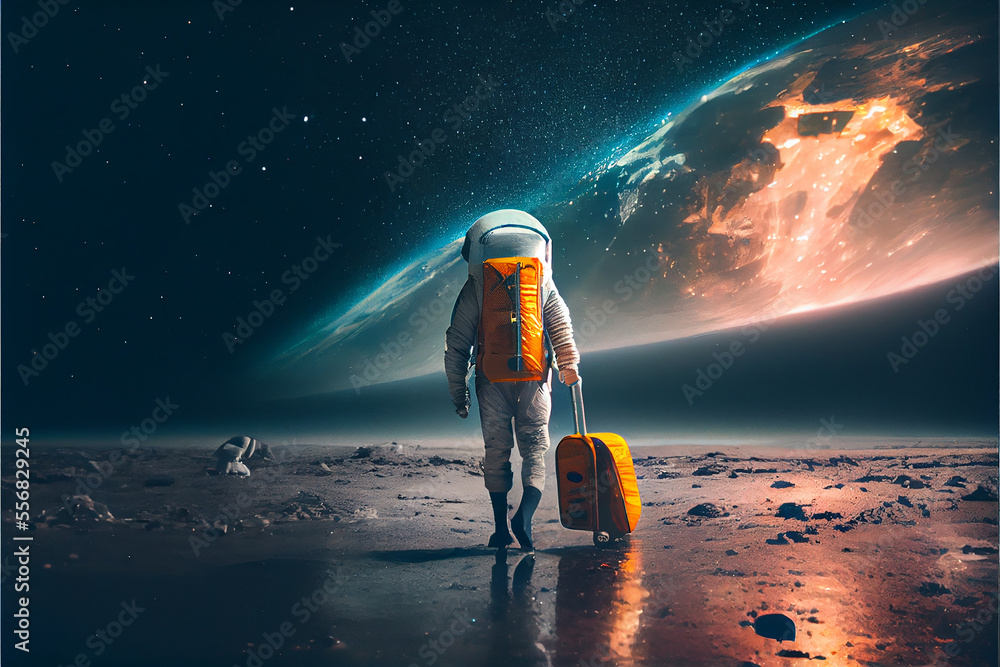Illustration of astronaut travel to other planet, Generative Ai - obrazy, fototapety, plakaty 