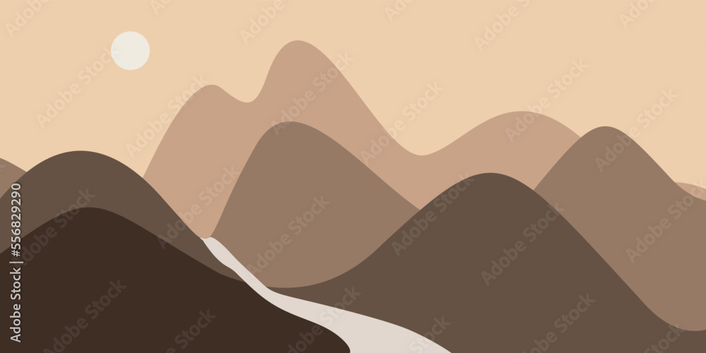 abstract landscape with geometric minimalist shapes and curved lines art. cover, poster, card, banner design.