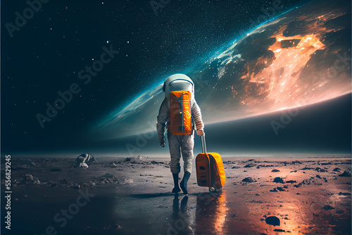 Photographie Illustration of astronaut travel to other planet, Generative Ai