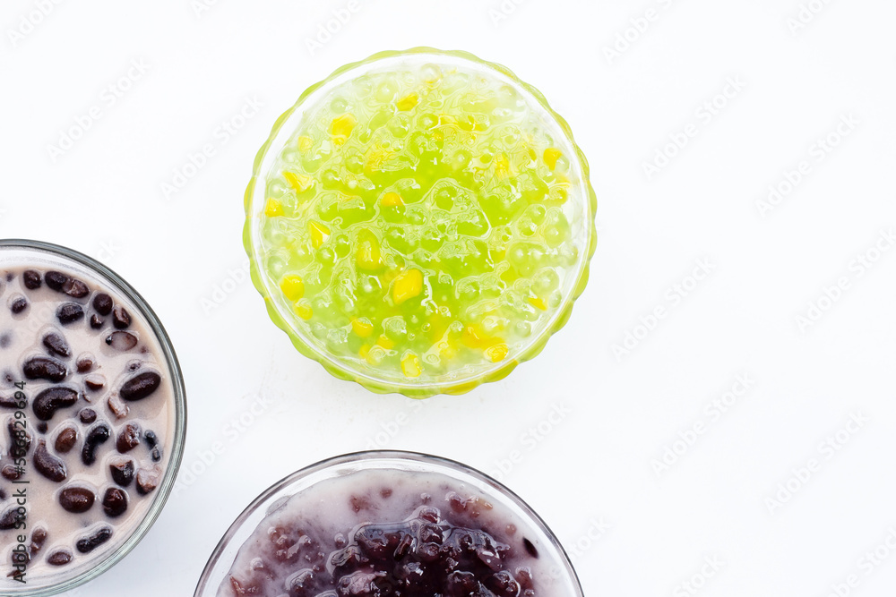 Thai dessert in glass bowls Thai dessert in glass bowls