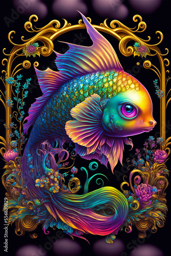 Ornament decorative art punk fish  Generative Ai