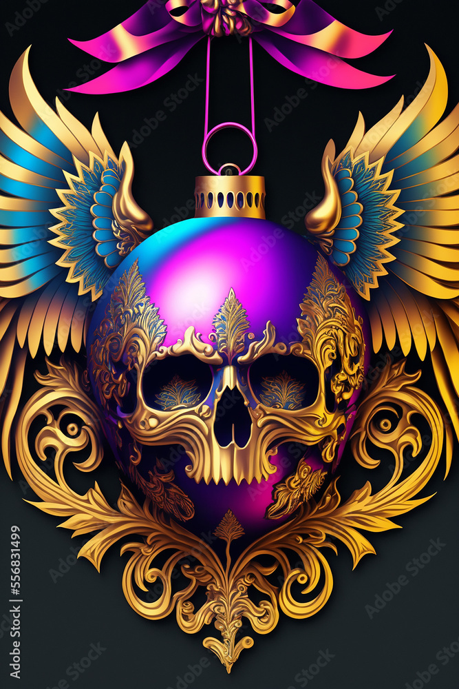 Ornament ar decor punk skull, Generative Ai Ornament ar decor punk skull, Generative Ai