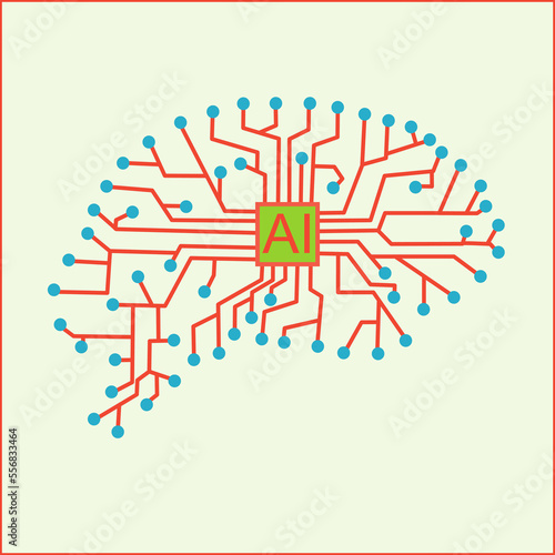Artificial intelligence (AI) tecnology is developed to be nearly thinking the human brain that will be changing the world. Vector illustration