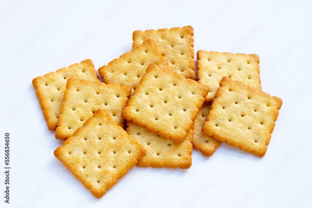 Dry cracker cookies on white background. Dry cracker cookies on white background.