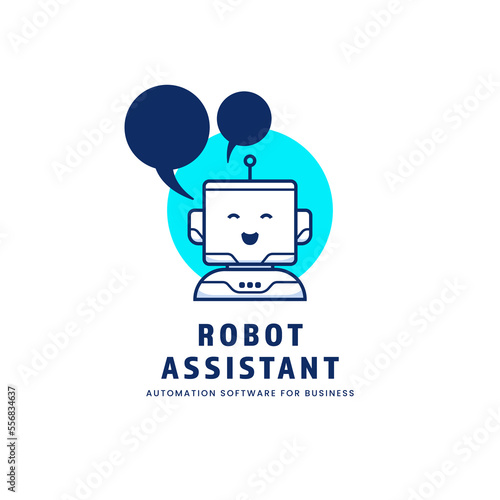 chat bot automation robot assistant logo icon mascot with happy smile for modern business
