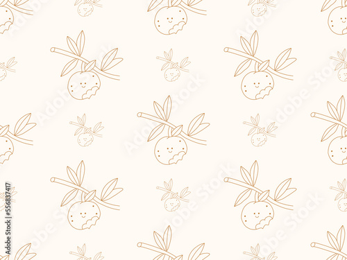 Oranges cartoon character seamless pattern on cream color background