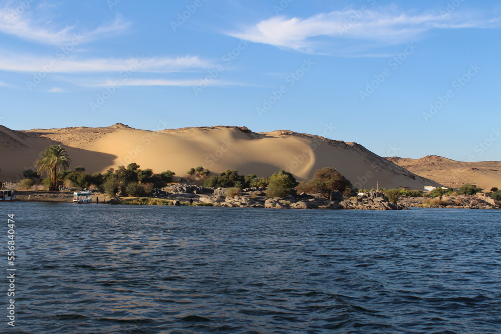 Landscapes, a sailing ship trip in the Nile River, Aswan, Egypt