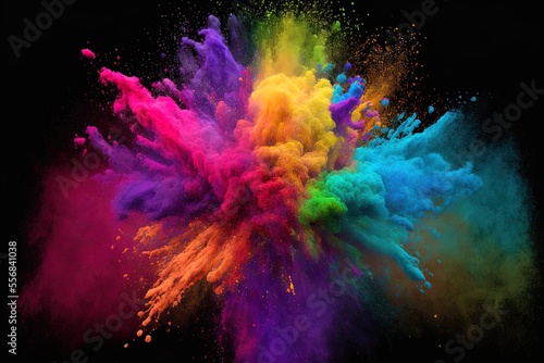 Holi Color Explosion Realistic Paint Powder Generative AI photo