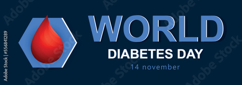 Diabetes day background. World and international holiday. Health care, information. Poster or banner for website, red drop and liquid, molecules and dna structure. Cartoon flat vector illustration