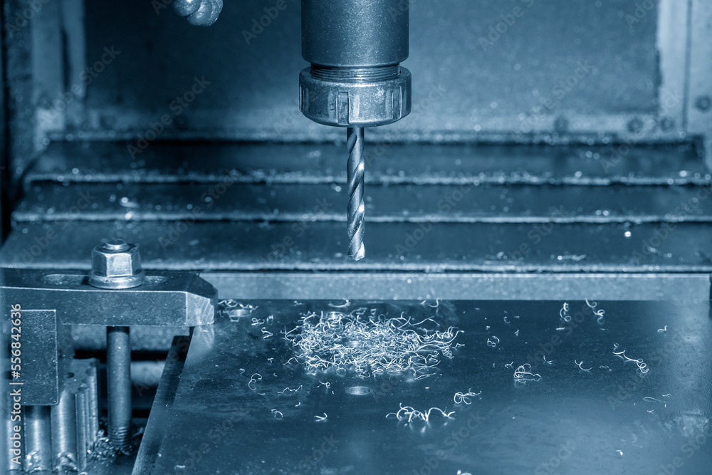 The drilling process on NC milling machine with coolant method. The drilling process on NC milling machine with coolant method.