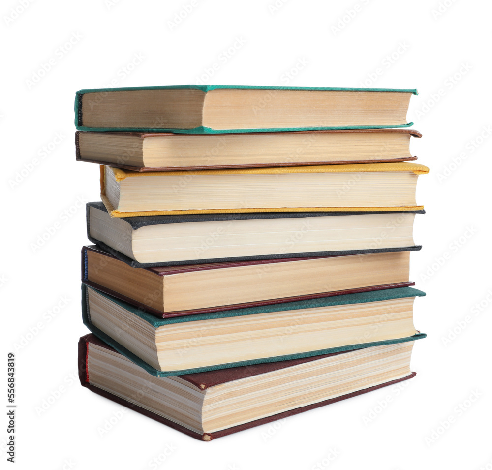Stack of many old hardcover books isolated on white Stack of many old hardcover books isolated on white