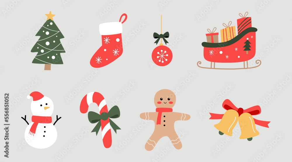 christmas element bundle set vector flat christmas element bundle set vector flat