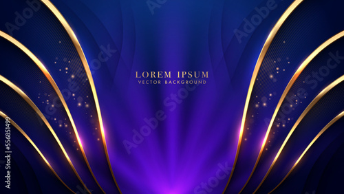 Luxury background with golden lines, dot shiny, blue rays sparkle glowing effect and bokeh decoration. Elegant style vector design