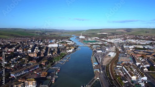 Aerial view Newhaven town and River Ouse in East Sussex on sunny day photo