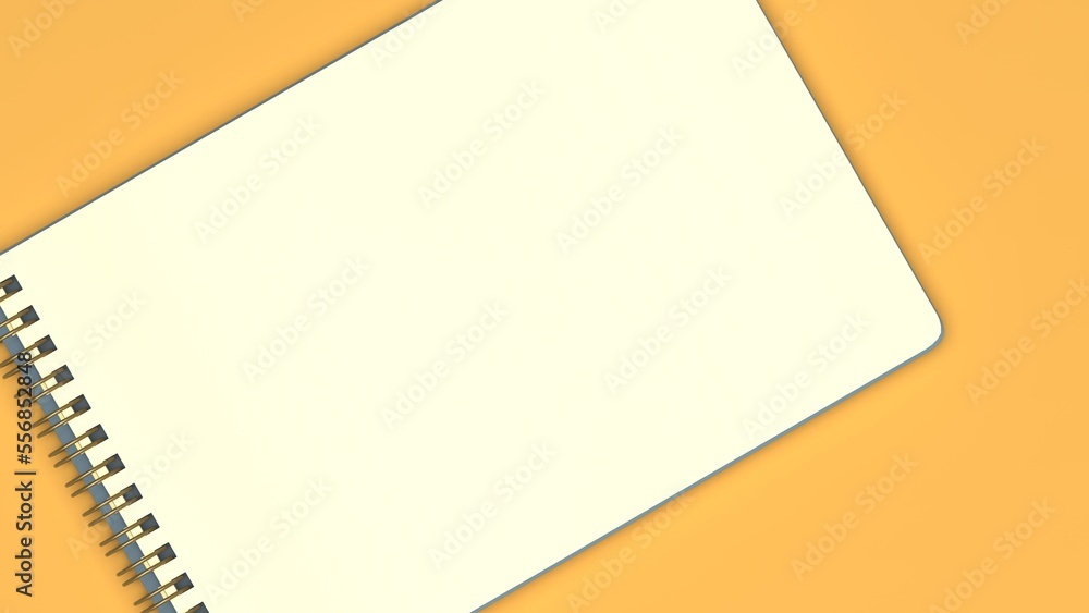 White paper notepad with orange cover and silver spiral ring under orange lighting background. Concept 3D CG of business reporting, communication and consultation. White paper notepad with orange cover and silver spiral ring under orange lighting background. Concept 3D CG of business reporting, communication and consultation.