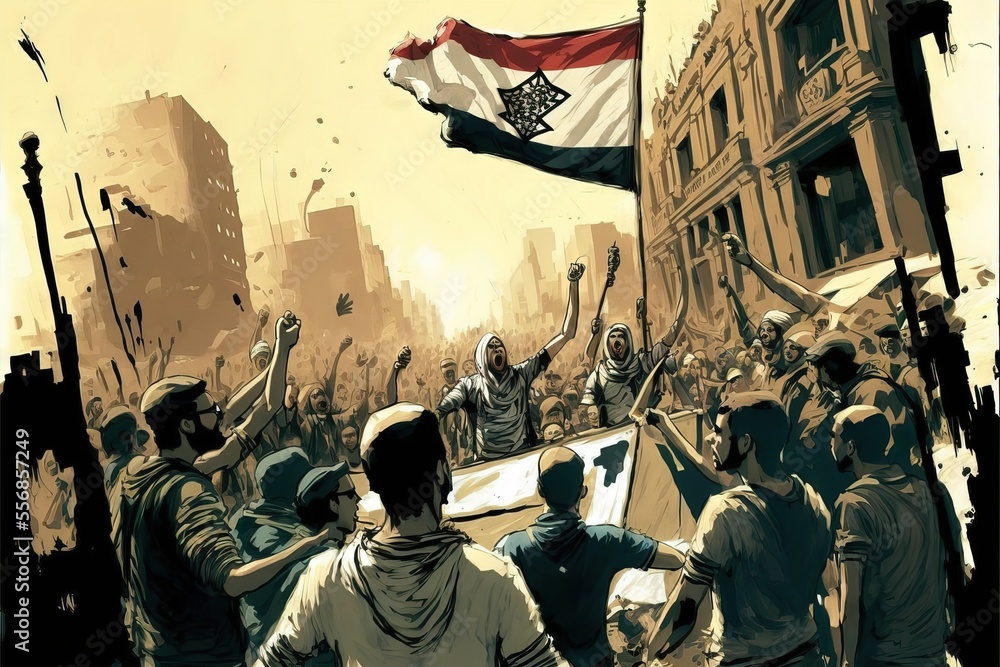 Fototapeta premium angry people riot in the city, with fire on the asphalt, throwing stones, fighting and attacking cops, and taking control in the streets