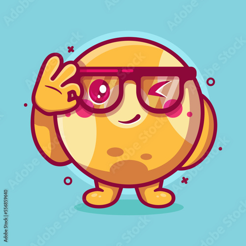 funny billiard ball character mascot with ok sign hand gesture isolated cartoon in flat style design
