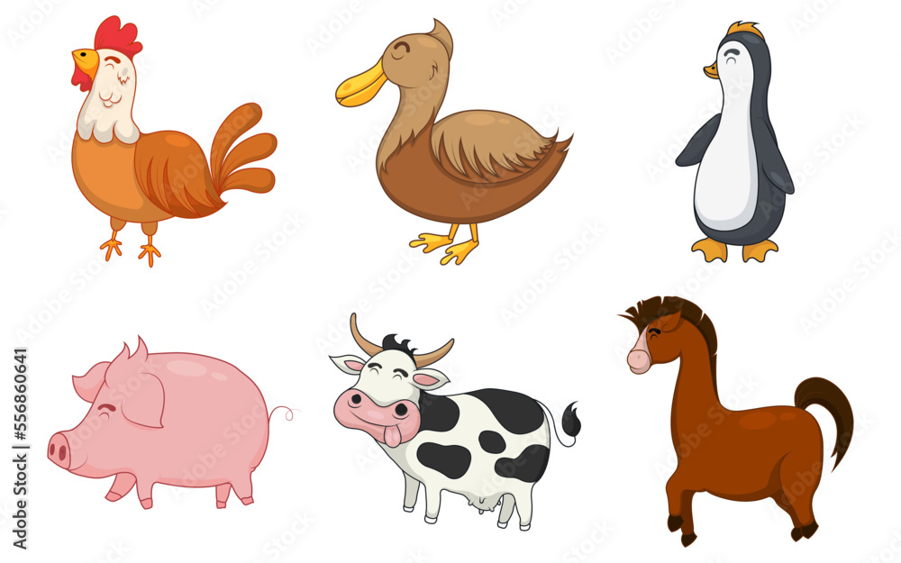 Obraz premium Set of Cute Animals in Cartoon Style