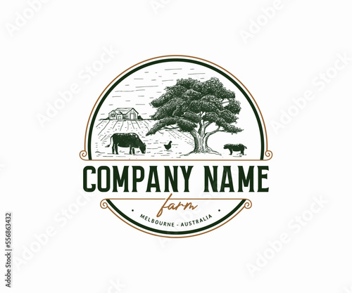 Livestock farm cow pork chicken vintage logo template