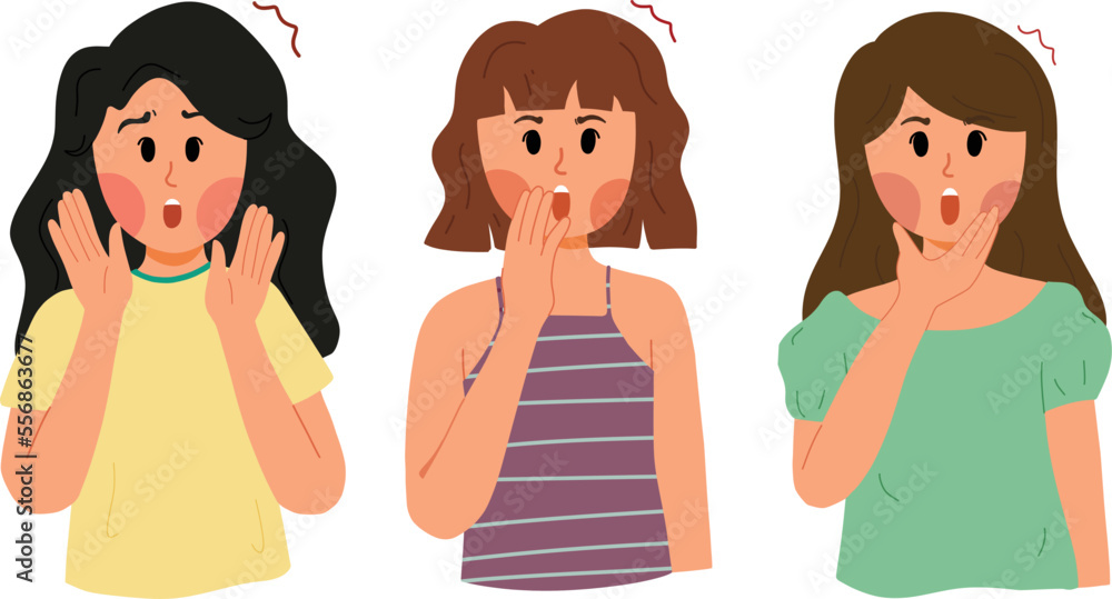 girl shock and surprised expressions with hand gestures illustration set girl shock and surprised expressions with hand gestures illustration set