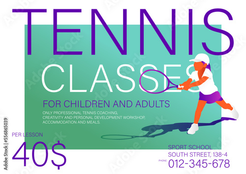 Child playing tennis on court. Little girl with tennis racket and ball in sport club