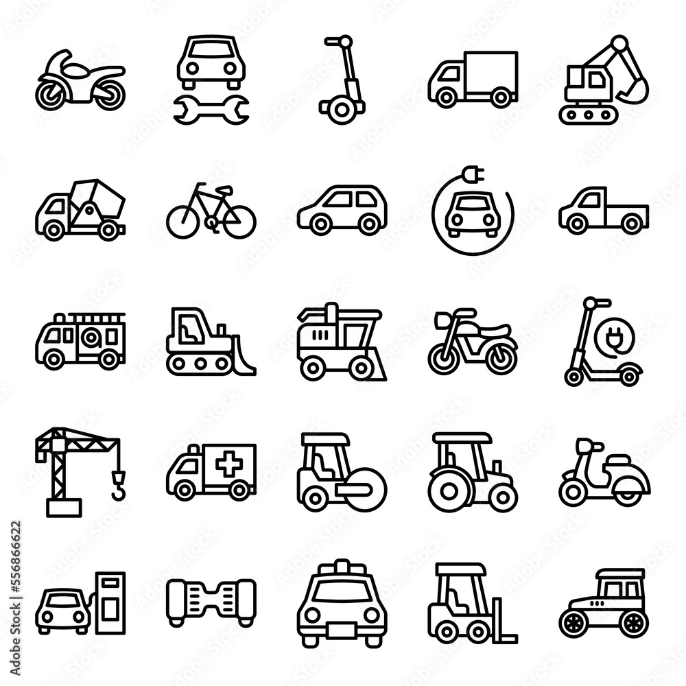 outline transportation icon set, with modern and simple style