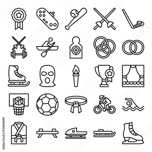 outline white sports icon set, with modern and simple style