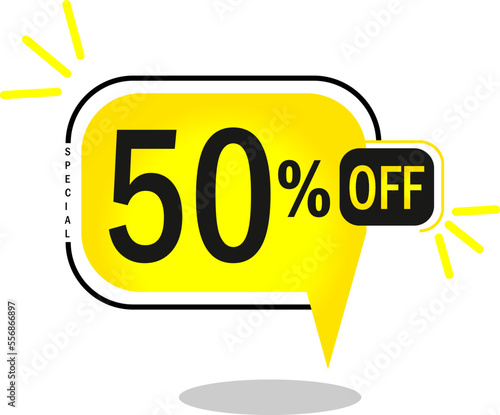 50% off limited special offer. 50% Discount Banner with fifty percent off in a yellow round sided balloon