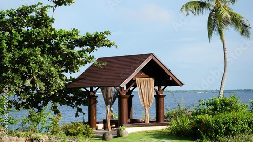 Outdoor Luxurious Spa Treatment Gazebo or Pavilion for Two Persons by the Sea in Tropical Nature in Bali